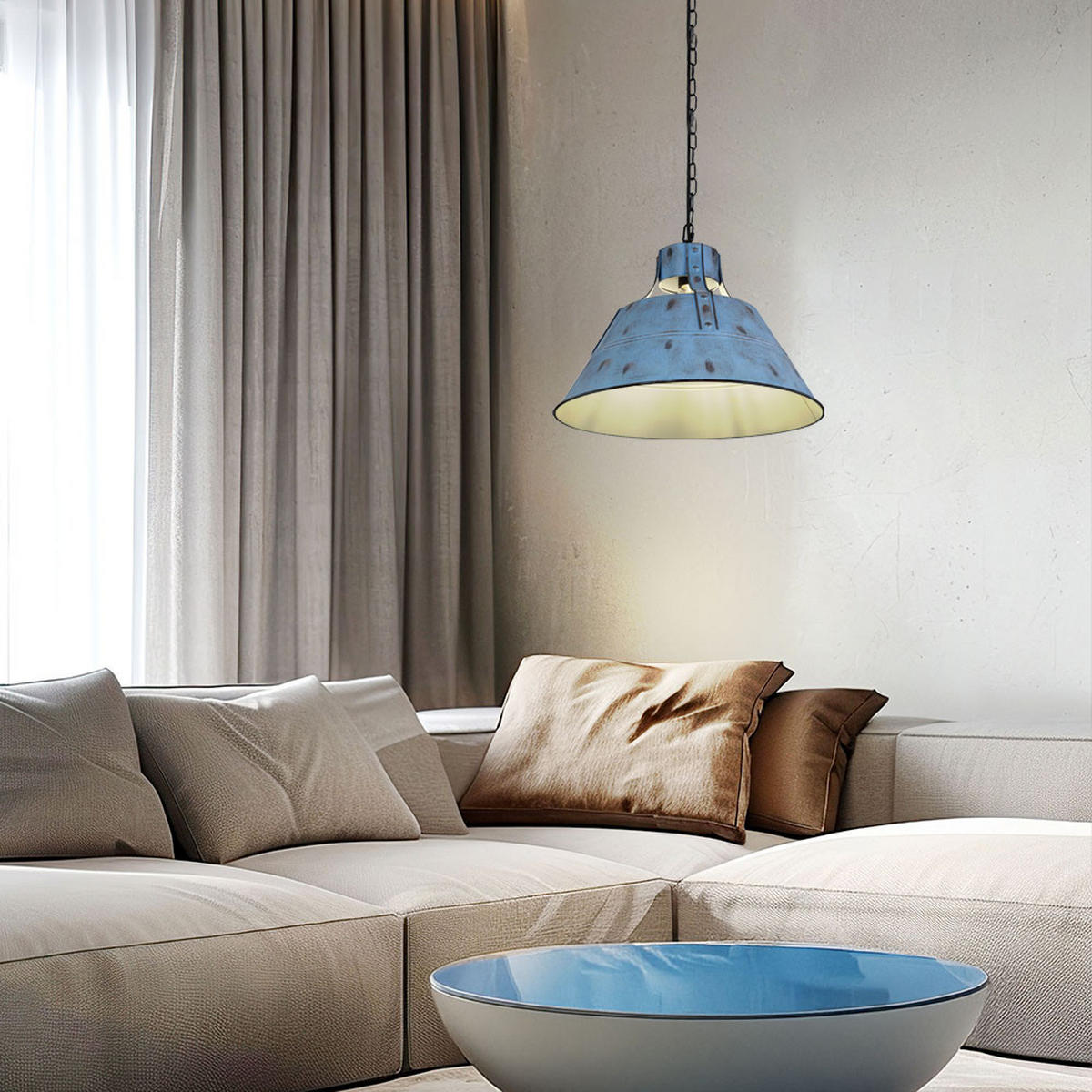 LED HÄNGELEUCHTE Blau Antik - Blau, Metall (45/45/150cm)