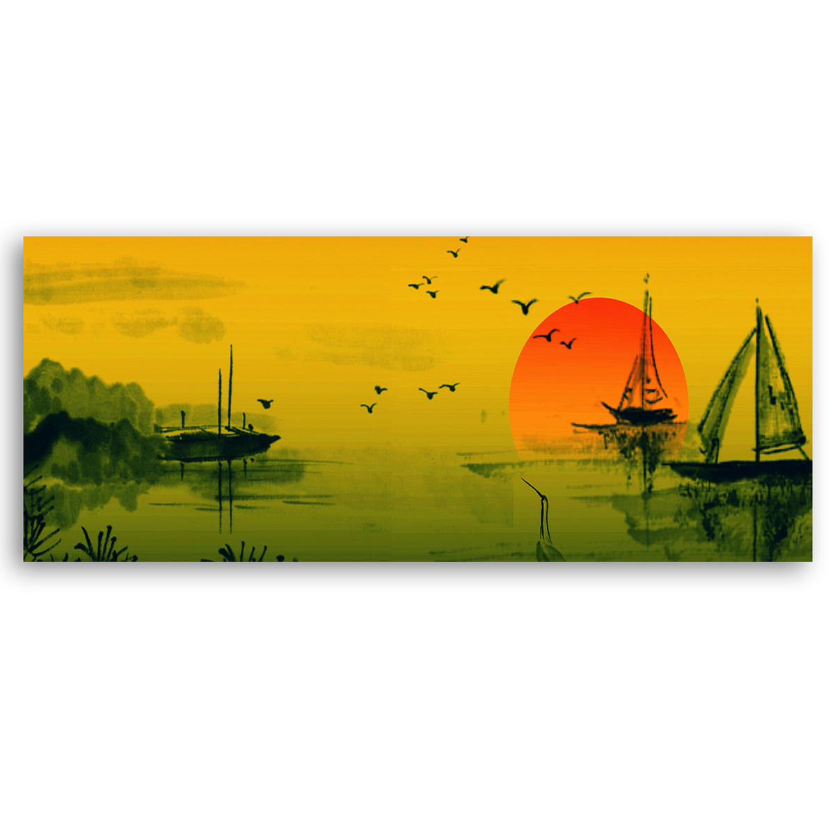 WANDBILD japan sonnenuntergang - Gelb, Textil (90/30cm) - Feeby