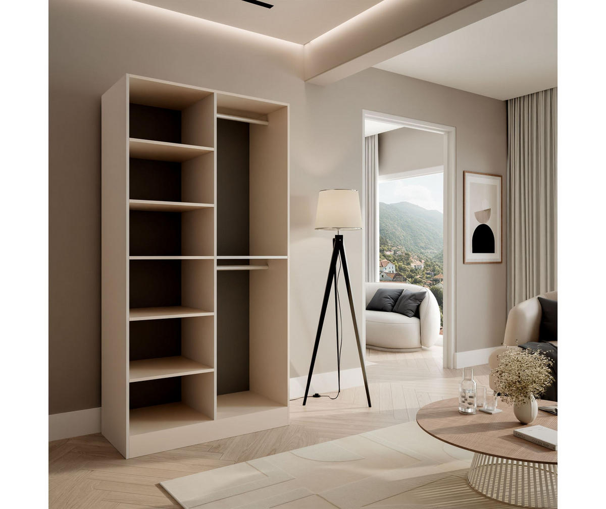 KLEIDERSCHRANK SANDBOX KASHMIR 100 101/49/200 cm Kaschmir / Kaschmir mit LED 4 Zusatzböden - Kaschmir/Schwarz, Holzwerkstoff/Kunststoff (101/200/49cm) - Lookway