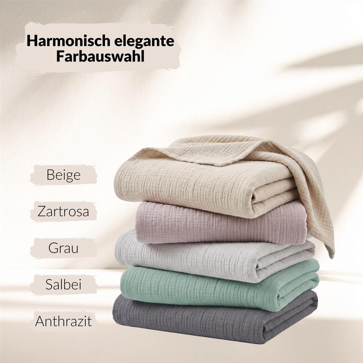 WOHNDECKE Musselin 150 x 200 cm, Leichte Kuscheldecke aus 100% Baumwolle - Nutzbar als Tagesdecke, Plaid oder Decke für Sofa, Couch & Bett - Zartrosa - Rosa, Textil (150/200cm) - Carpe Sonno