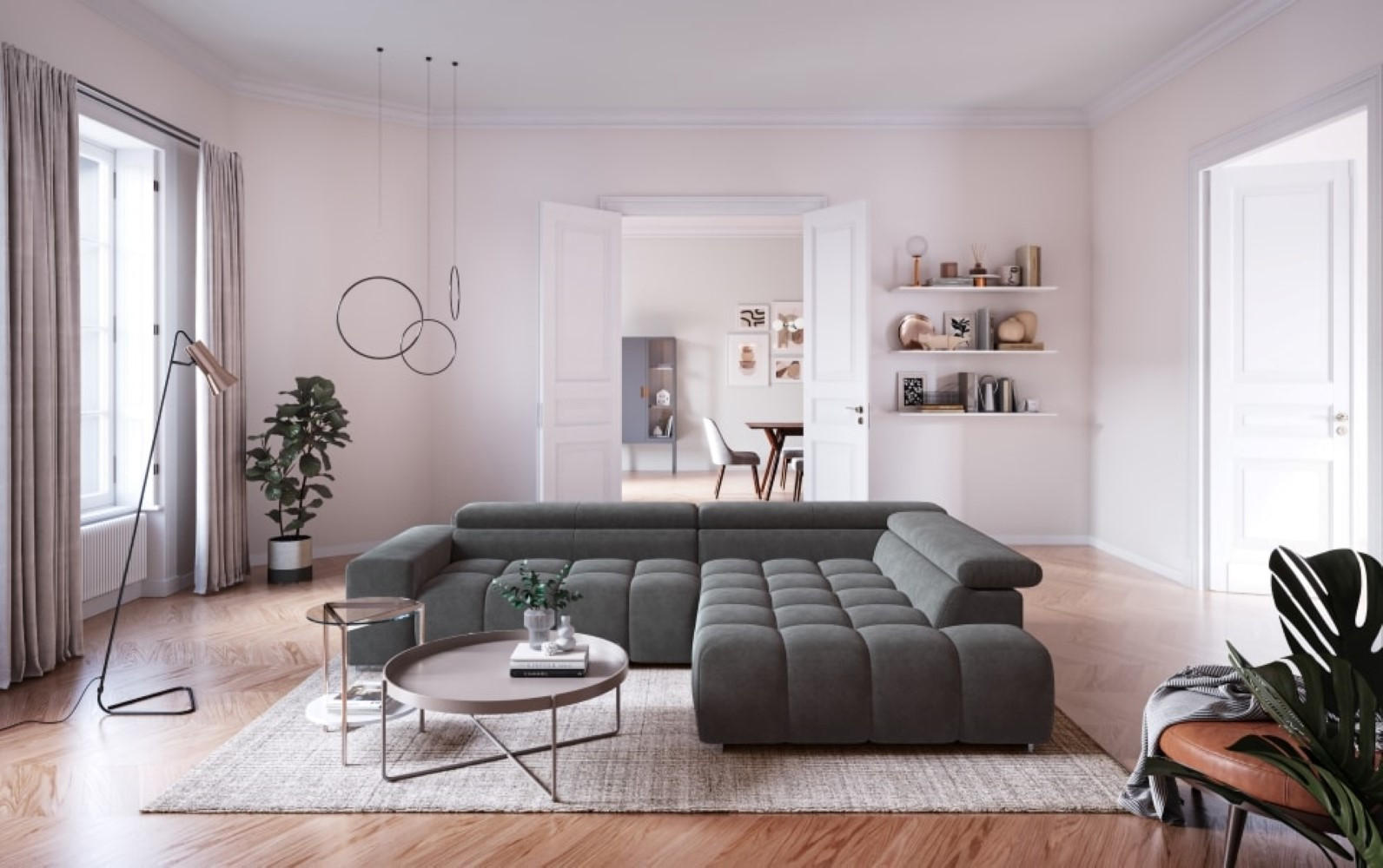 Thumbnail - Cotta Ecksofa, Anthrazit, Textil, Echtholz,Fichte, Uni, 4-Sitzer, Ottomane rechts,L-Form, 310x225 cm, Wohnzimmer, Sofas ...