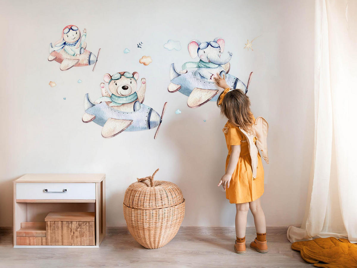 WANDAUFKLEBER 80x123cm - Teddybär-Elefantenjunge - Multicolor, Kunststoff (80/123/0.1cm) - Wallfluent