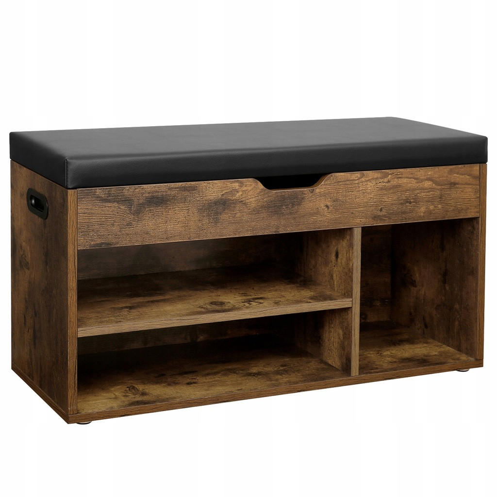 SCHUHSCHRANK mit Schublade und Sitzfläche - Schwarz/Braun, Leder/Holz (80/44/30cm) - VASAGLE