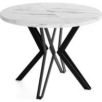 ESSTISCH Revena runder ausziehbarer, Marmor Weiß 120-200/120/76 cm - Ecru/Schwarz, Holzwerkstoff/Metall (120/200/76cm) - WFL GROUP