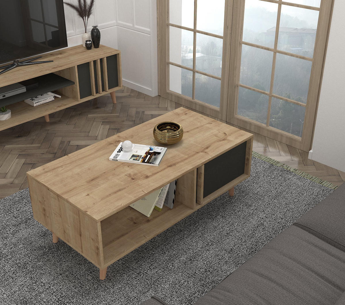 COUCHTISCH Malmo Saphir Anthrazit - Anthrazit/Beige, Holzwerkstoff/Kunststoff (60/120/45cm) - moebel17