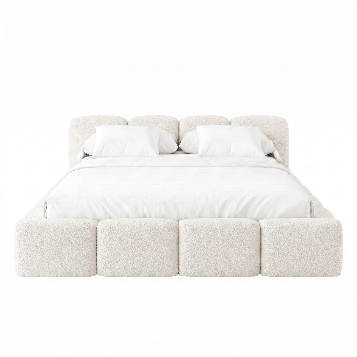 POLSTERBETT SUENO 180x200 cm in Creme, gepolstertes Kopfteil, Metalllattenrost, Bettkasten, Bouclé-Stoff - Creme/Naturfarben, Holz/Textil (180/200cm) - Muffo