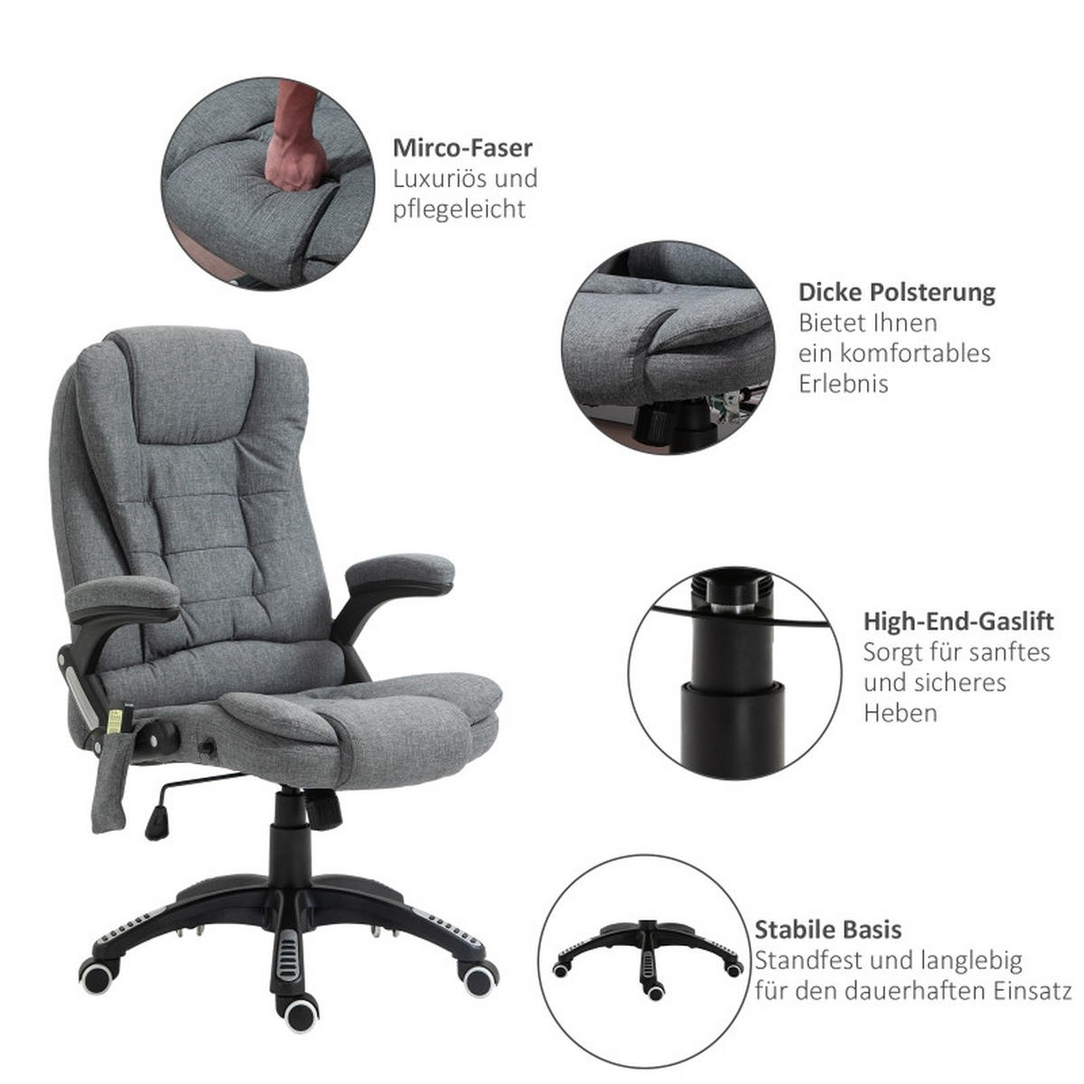 DREHSTÜHLE Massagesessel ergonomisch Grau - Grau, Metall (72/120/68cm) - SHOPENTRA