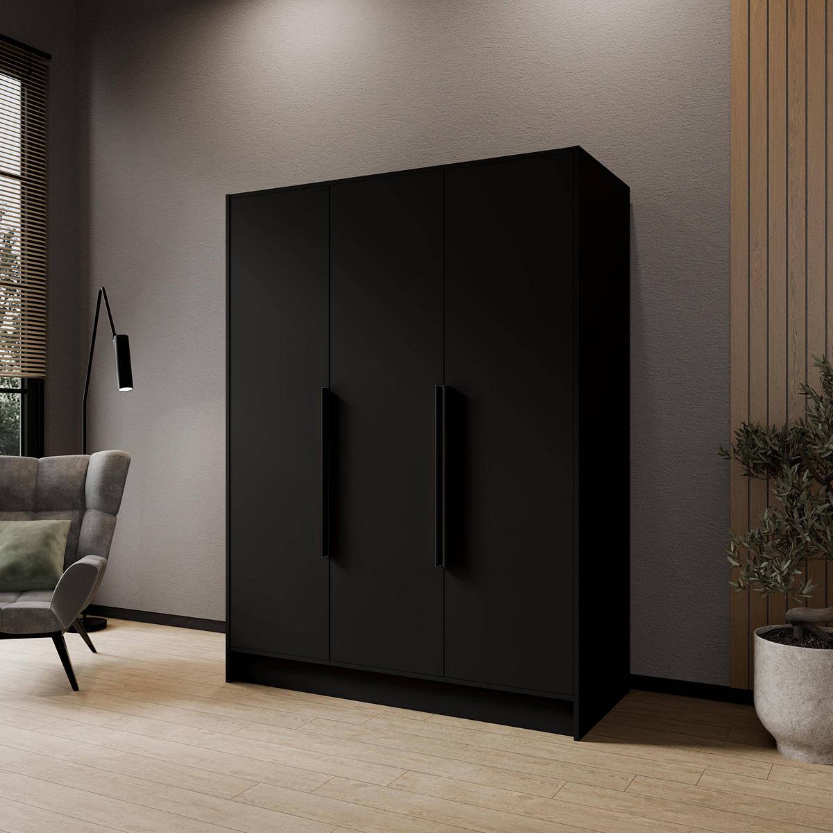 FLÜGELTÜRENSCHRANK PORTO - Schwarz, Holzwerkstoff (150/200/51cm) - Meblini