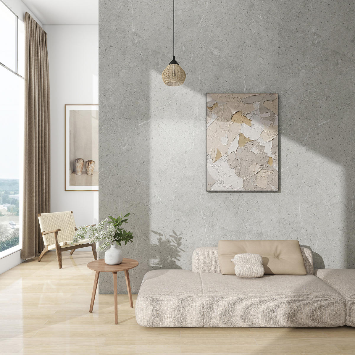 SADA SPRCHOVÉ ZADNÍ STĚNY 4 DÍLY Bladel - světle šedá, plast (60/120/0.3cm) - [neu.haus]