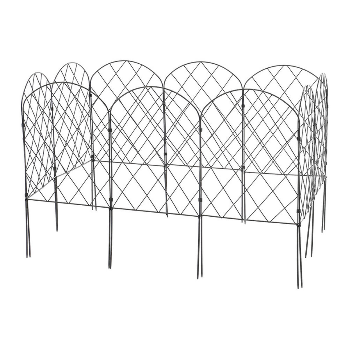 GARTENZAUN 10er set aus pulverbeschichtetem Eisen, Bogen Design, 33x61 cm, schwarz, mit Erdspießen - Schwarz/Weiß, Kunststoff/Textil (33/93/55cm) - Livingandhome