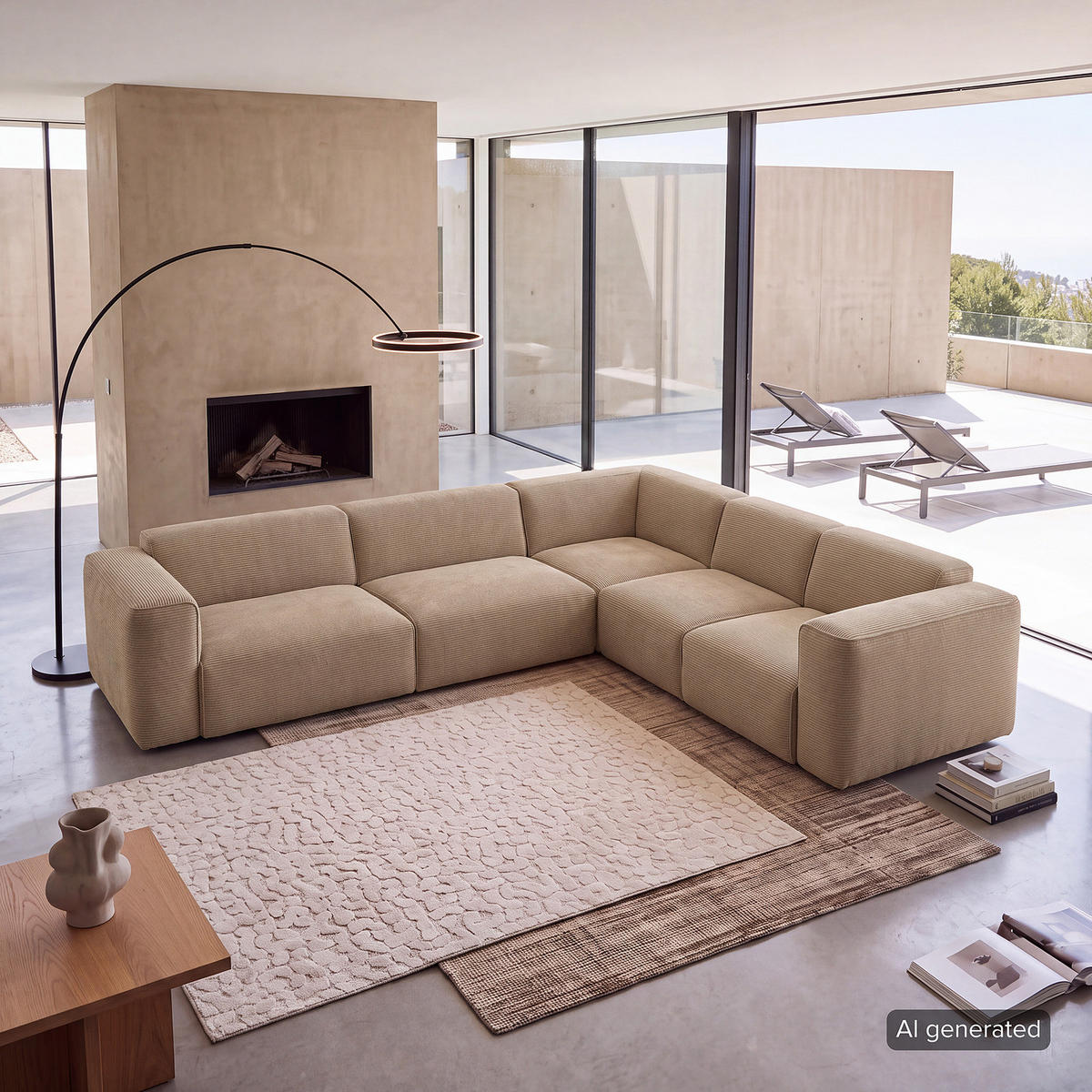 ECKSOFA mit Rundecke - Taupe/Schwarz, Kunststoff/Textil (325/260cm) - home24