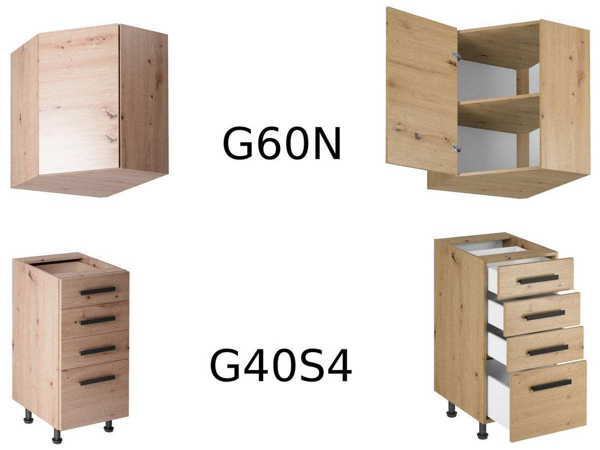 WINKELKÜCHE 300 cm x 140 cm- Langen KL6-M300 - in Artisan Eiche - Schwarz/Eiche Artisan, Holz/Holzwerkstoff (440/212/58cm)