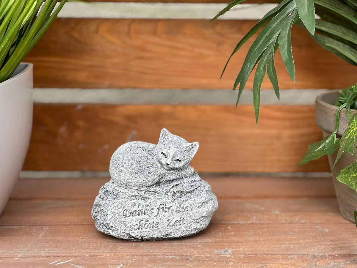 STEINFIGUR Katze Danke für die schöne Zeit Grabstein frostfest massiv - Grau, Stein (10/8/6cm) - stoneandstyle
