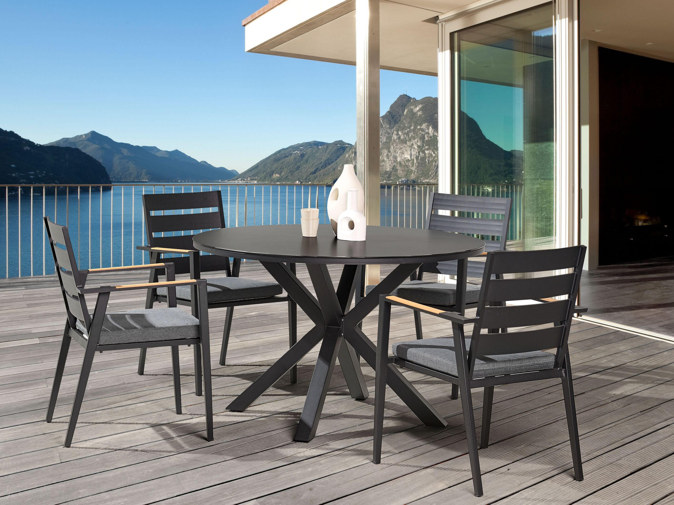 GARTENTISCH Keramik Schwarz Maletto - Schwarz, Metall (120/120/66cm) - Beliani