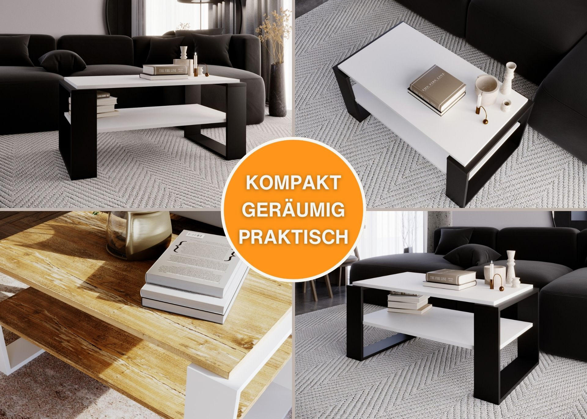 COUCHTISCH Kaja96 96/42/53,8 - Schwarz/Weiß, Holzwerkstoff (54/96/42cm) - RAUMHIRSCH FURNITURE