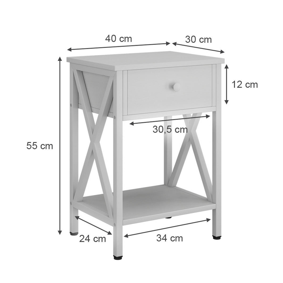 NACHTTISCH Keno Weiß 40 x 55 cm mit Schublade - Weiß, Holzwerkstoff (40/55/30cm) - Vicco