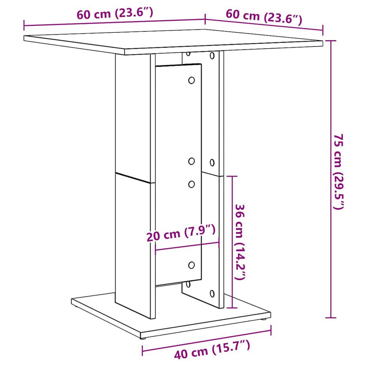 BISTROTISCH Moderner 60/60/75 cm aus Holzwerkstoff Sonoma-Eiche - Sonoma Eiche, Holz (60/60/75cm) - vidaXL