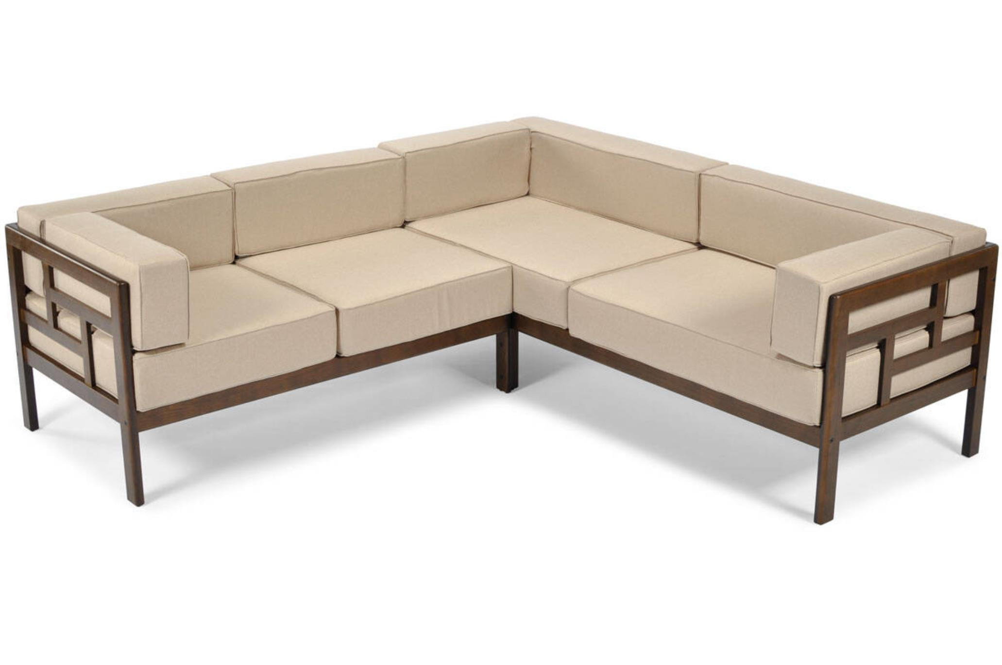 GARTENECKE Eden Beige, mit Braun Gestell - Beige/Braun, Holzwerkstoff (202/72/209cm) - Bettso