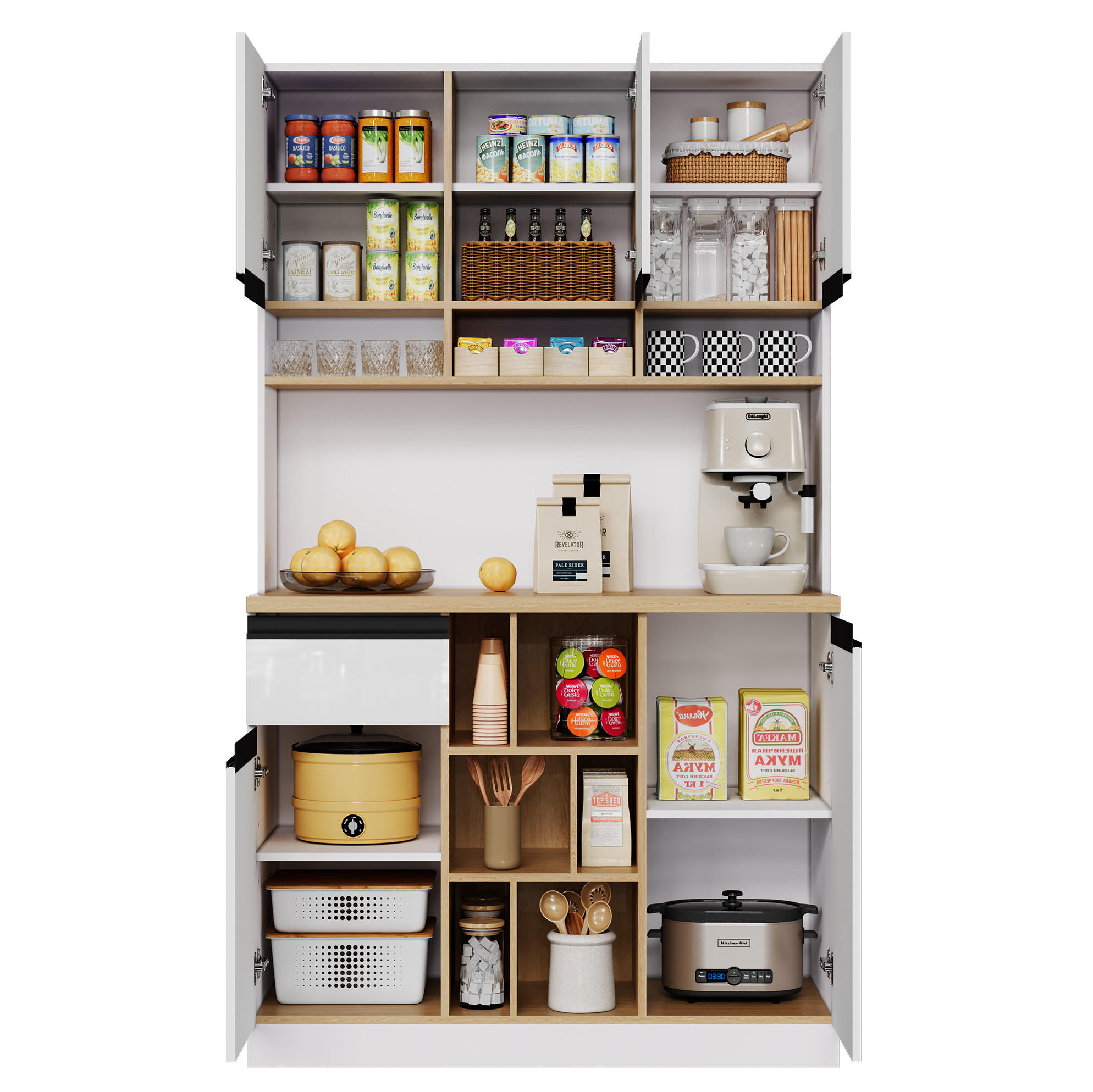 BUFFET 105/45/185 cm aus MDF mit Hochglanzfronten und verstellbaren Einlegeböden Weiß - Weiß, Holzwerkstoff (105/185/45cm) - Modenvie
