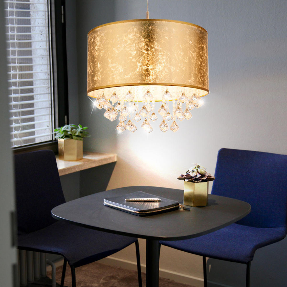 LED HÄNGELEUCHTE Kristalle Gold - Goldfarben, Metall (40/40/140cm) - Globo Lighting