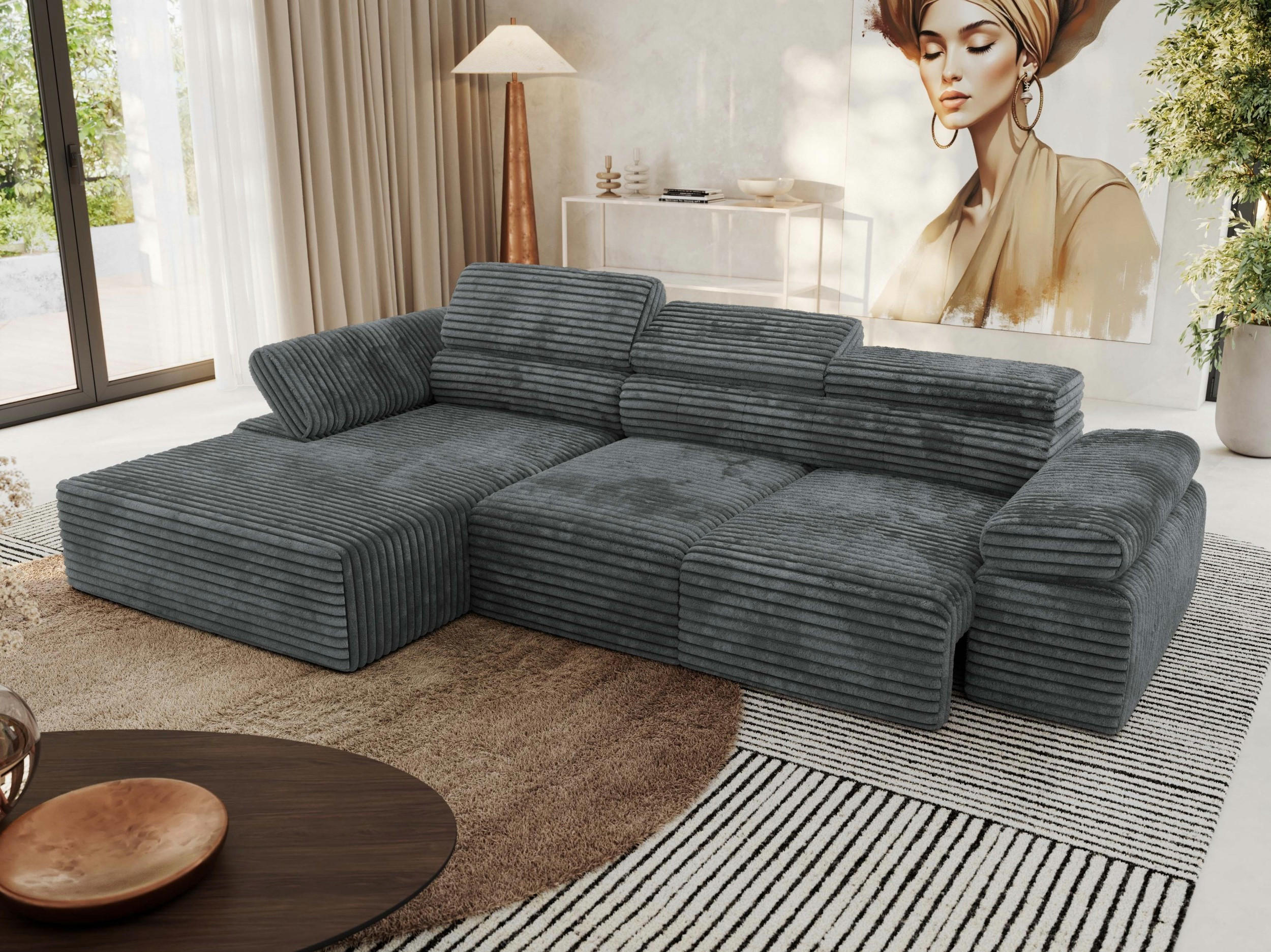 ECKSOFA RILASSO L Dunkelgrau Cord - links - Dunkelgrau/Schwarz, Kunststoff/Textil (296/174cm) - MKS