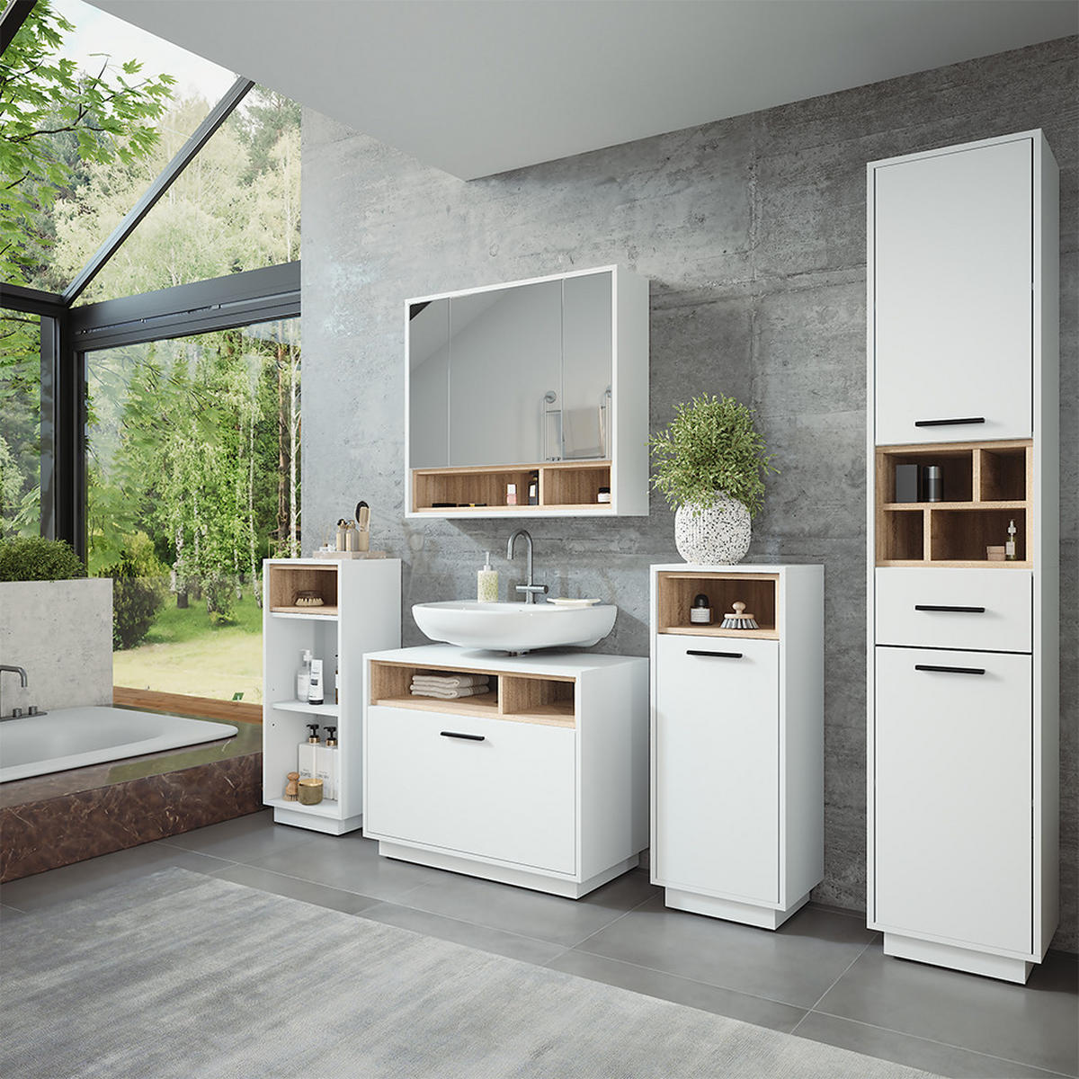 WASCHBECKENUNTERSCHRANK Beatrice Weiß/Sonoma 80 x 84.5 cm mit Schublade - Weiß/Sonoma Eiche, Holzwerkstoff (80/84.5/35cm) - Vicco