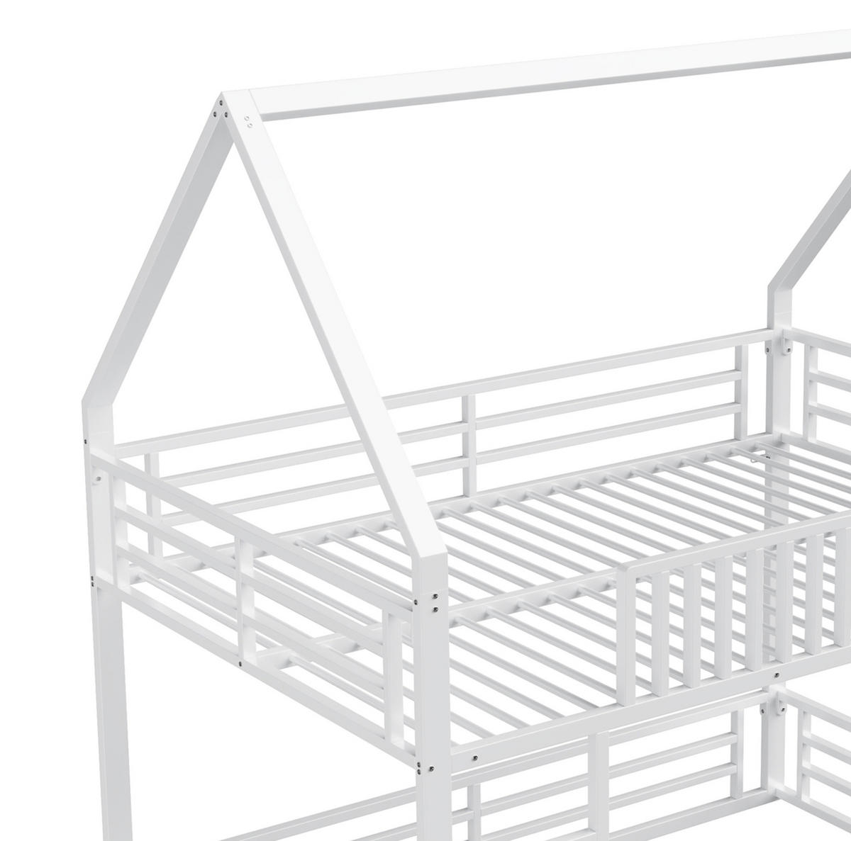 ETAGENBETT in Hausform 140/200 cm, Weiß mit LED und Schutzgeländer - Weiß, Metall (140/200cm) - MIVRAY