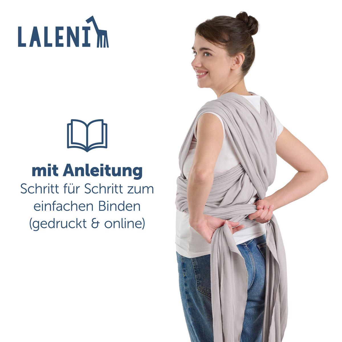 BABYTRAGEN für Neugeborene bis 15 kg - 100% Baumwolle (Ohne Elasthan) - Hellgrau - Hellgrau, Textil (60/5.1cm) - Laleni