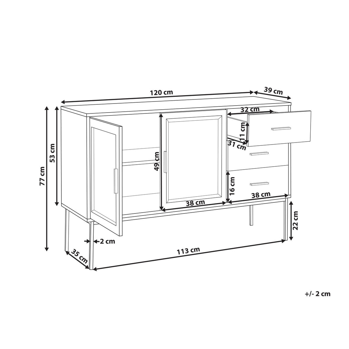 SIDEBOARD se 2 dveřmi Světle hnědý Pasco - hnědá, kompozitní dřevo (120/77/39cm) - Beliani