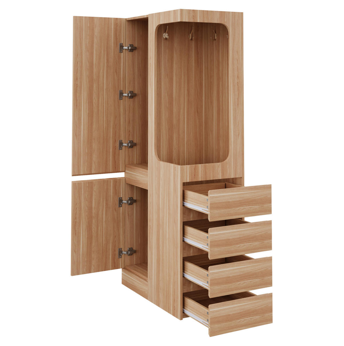 KLEIDERSCHRANK aus Holz 70x40x170 cm Naturholz/Weiß mit Schubladen, offener Hängefläche und 1 Tür - Nussbaumfarben, Holzwerkstoff (70/170/40cm) - Modfu