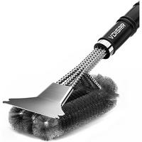 GRILLBÜRSTE mit Schaber und langem Griff - Schwarz, Metall (8.5/45.7/43cm)