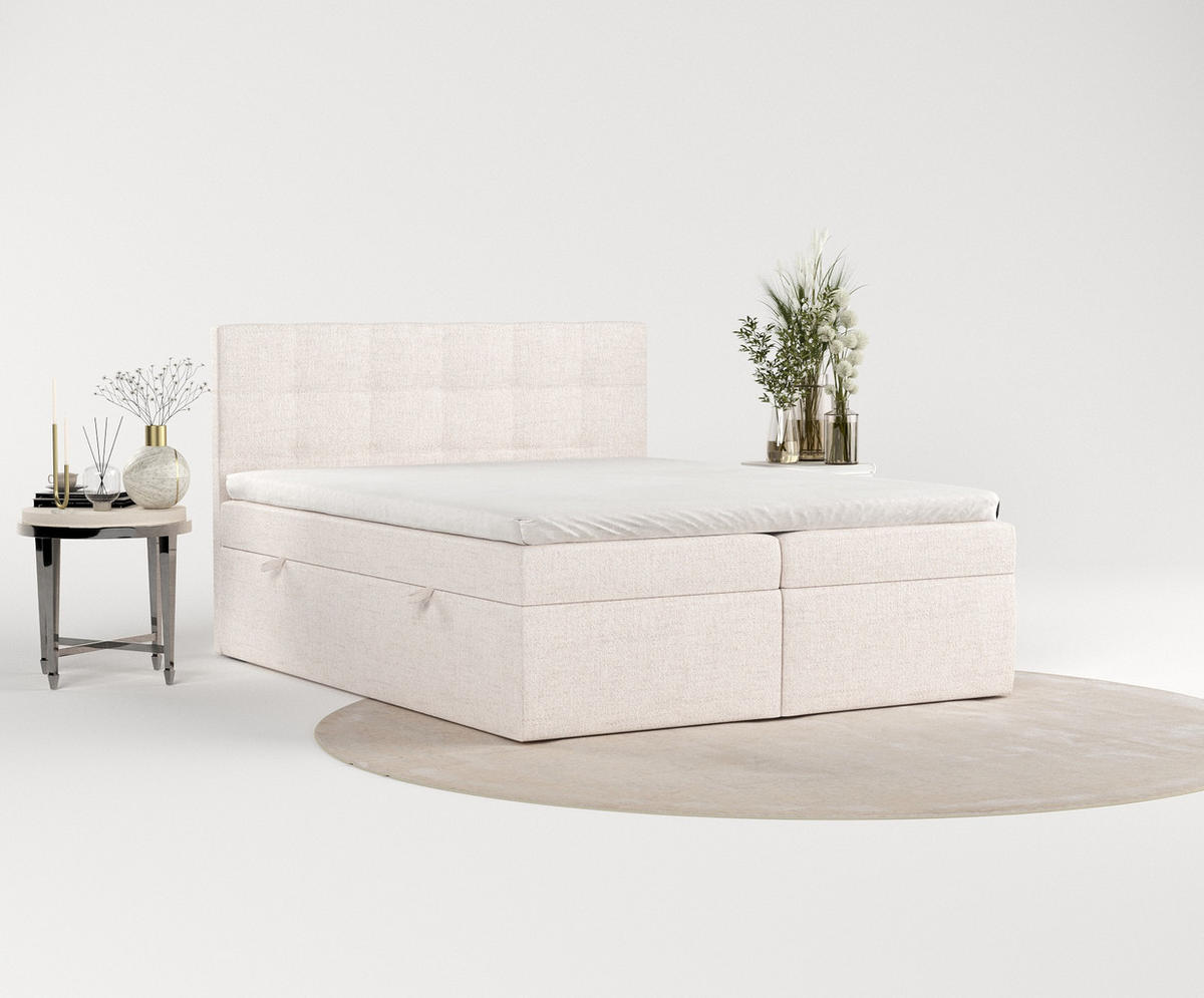 BOXBETT Tari Beige 160/200 cm mit Matratze und Topper - Beige/Schwarz, Holz/Holzwerkstoff (160/200cm) - Maison de Reve