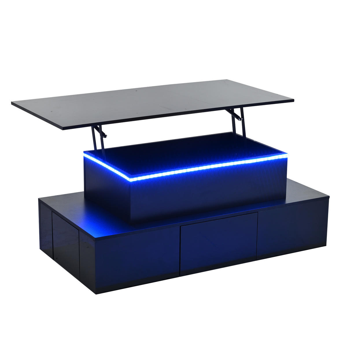 KONFERENČNÍ stolek 100/50/40 cm černý z MDF s LED, výklopnou deskou a úložným prostorem - barva dubu, kompozitní dřevo (100/50/40cm) - OKWISH
