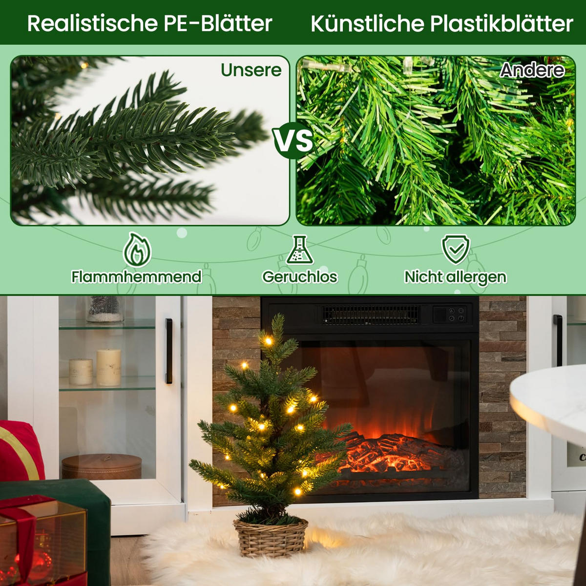 WEIHNACHTSBAUM beleuchteter Mini Tisch Tannenbaum 48 cm grün - Grün, Kunststoff (48cm) - COSTWAY
