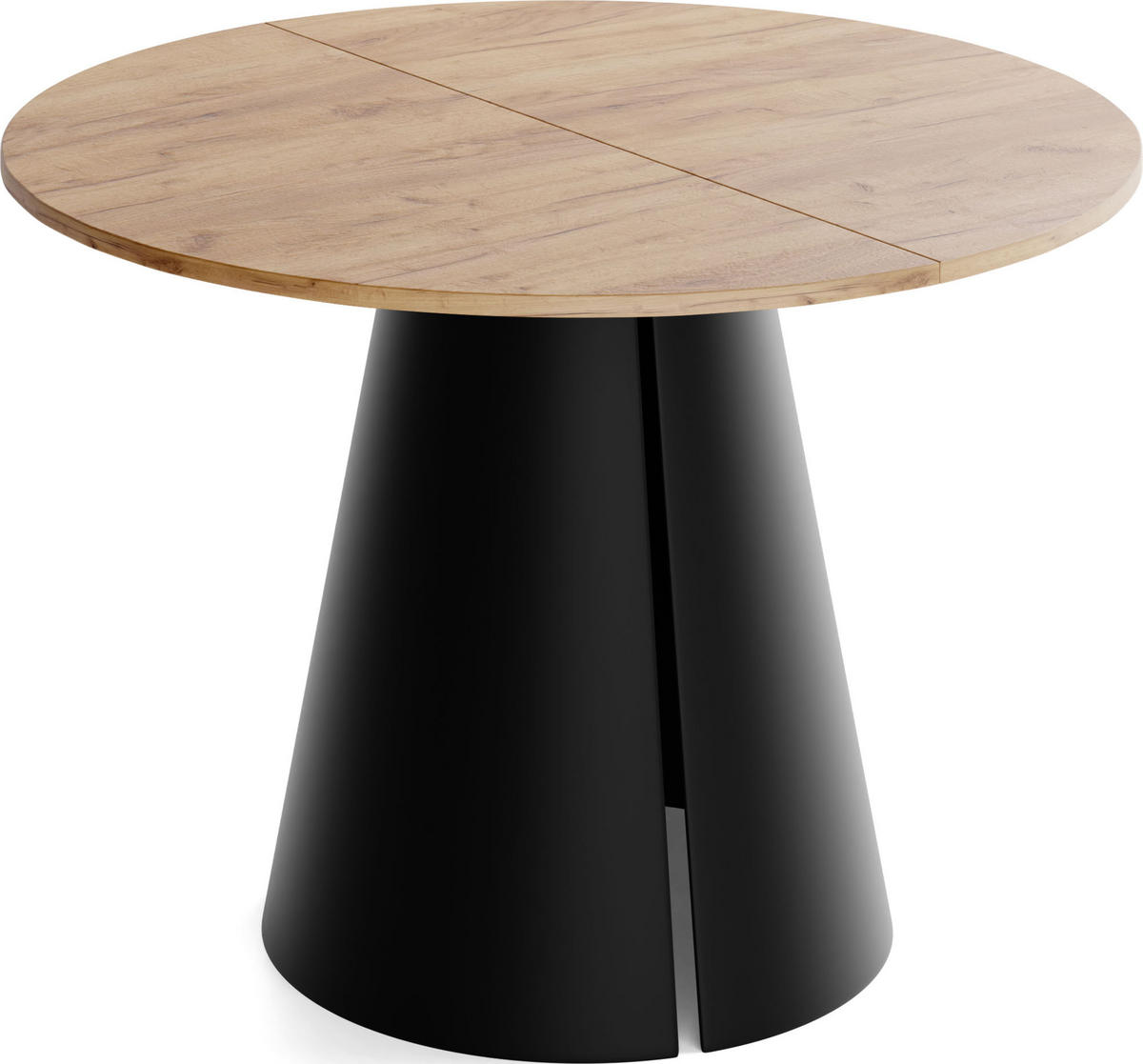 ESSTISCH Lamio runder ausziehbarer, Eiche Hell Braun 120-200/120/76 cm - Eiche Wotan/Schwarz, Holzwerkstoff/Metall (120/120/76cm) - WFL GROUP