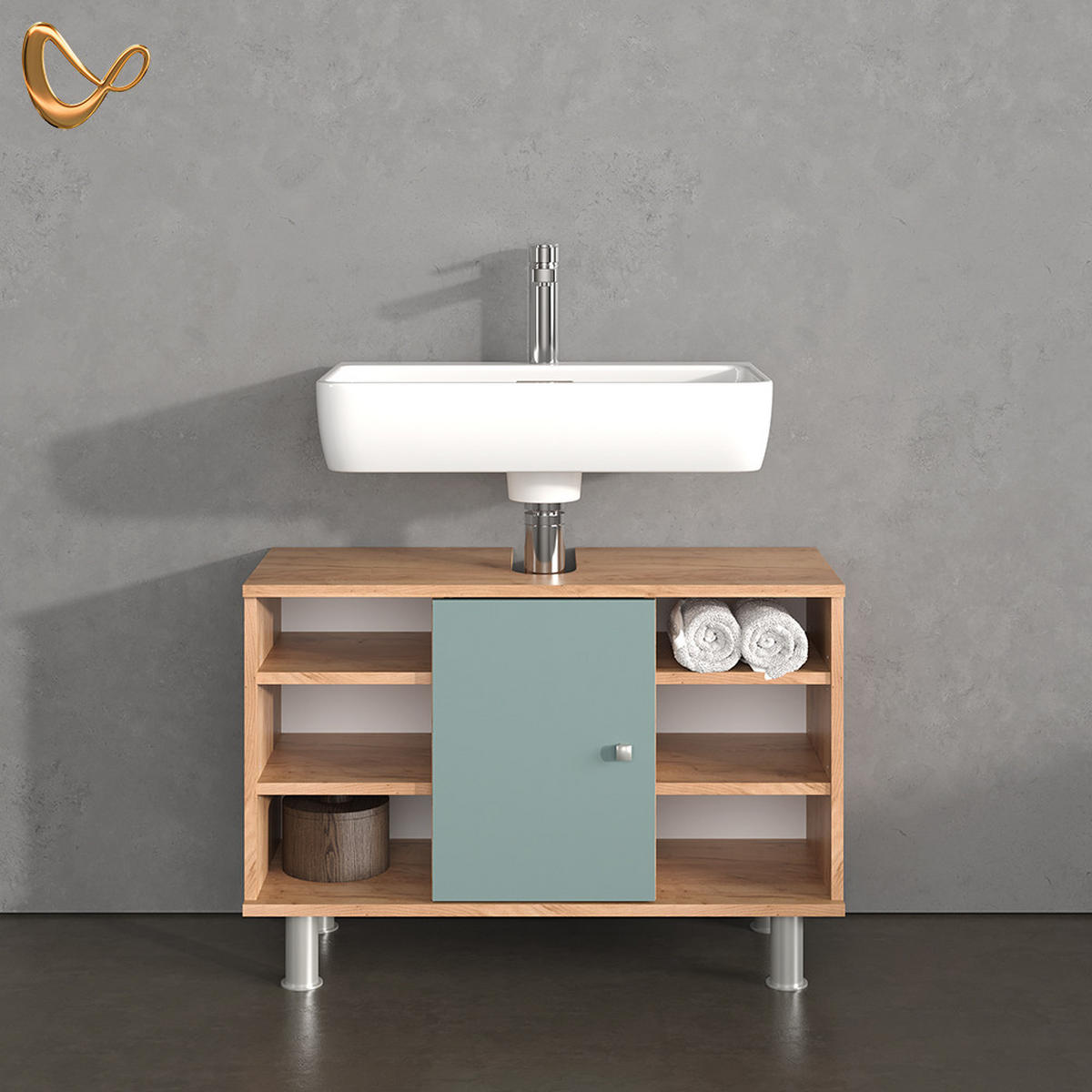 WASCHBECKENUNTERSCHRANK Fucino Grün 80 x 54 cm - Grün, Holzwerkstoff (80/54/32cm) - Livinity®