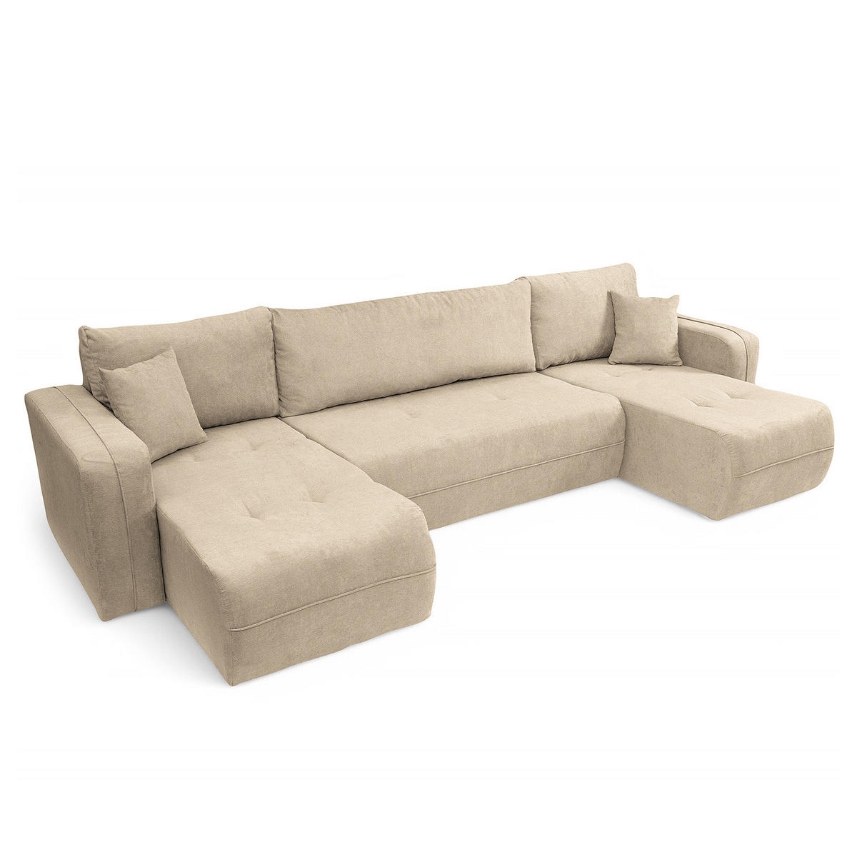 WOHNLANDSCHAFT - Creme/Schwarz, Kunststoff/Textil (312/82/145cm) - home24