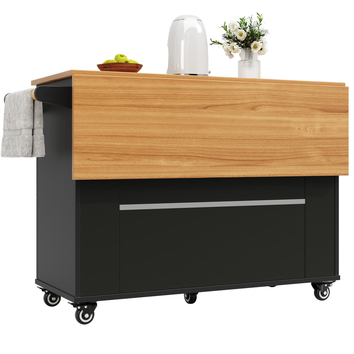 KÜCHENINSEL 133/37,3/88 cm schwarz aus MDF mit Rollen - Schwarz, Holzwerkstoff (133/88/37cm) - OKWISH