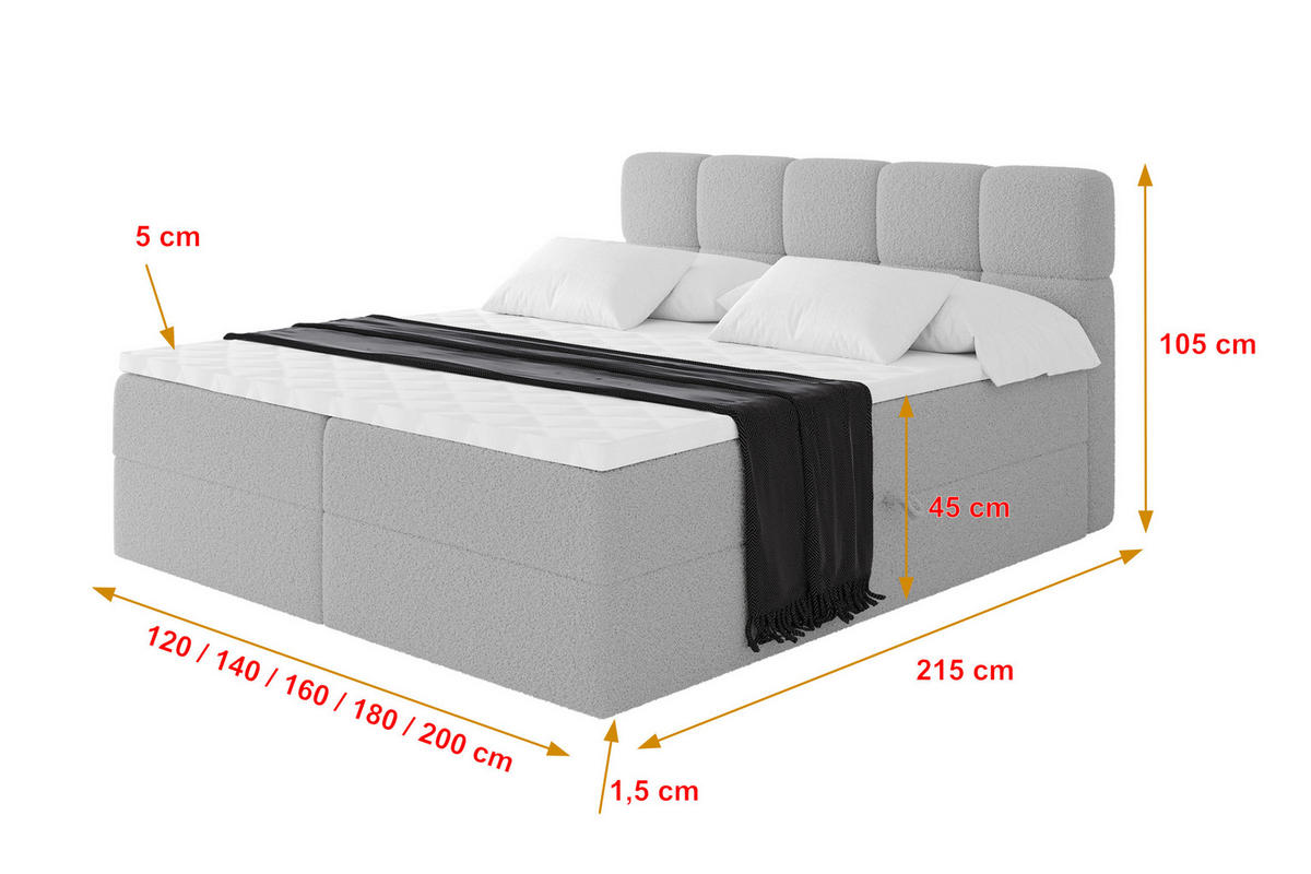BOXBETT mit Matratze H4 - FAMA - 160x200 cm Hellgrau Quelle - Hellgrau, Holzwerkstoff (160/200cm) - ALTDECOR