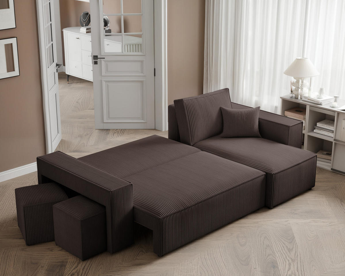 ECKSOFA PARIS mit Schlaffunktion und Bettkasten Braun - Braun, Holzwerkstoff/Kunststoff (262/145cm) - Idohome