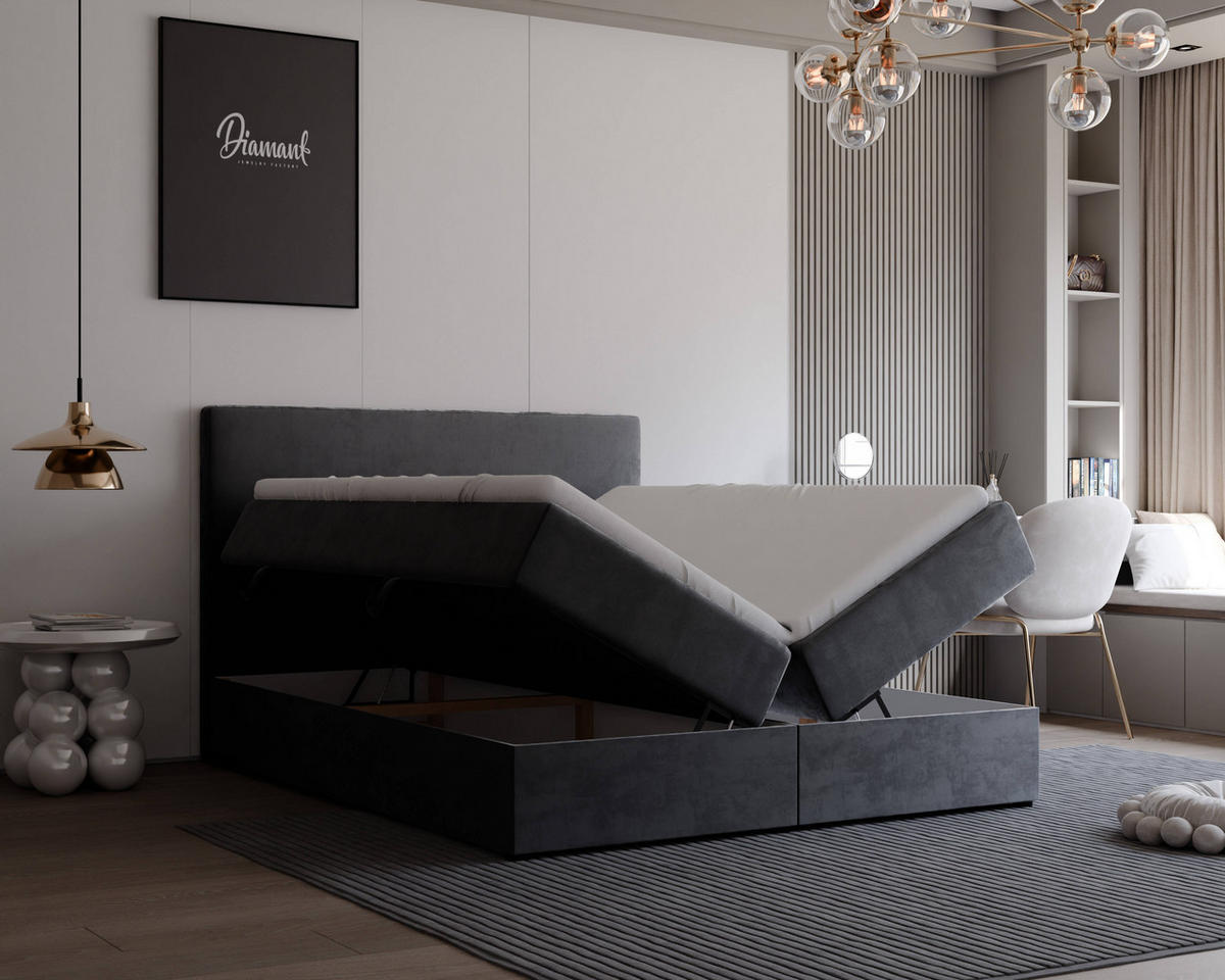 BOXBETT 180x200 cm mit Topper - Dunkelgrau, Holzwerkstoff/Textil (180/200cm) - Idohome