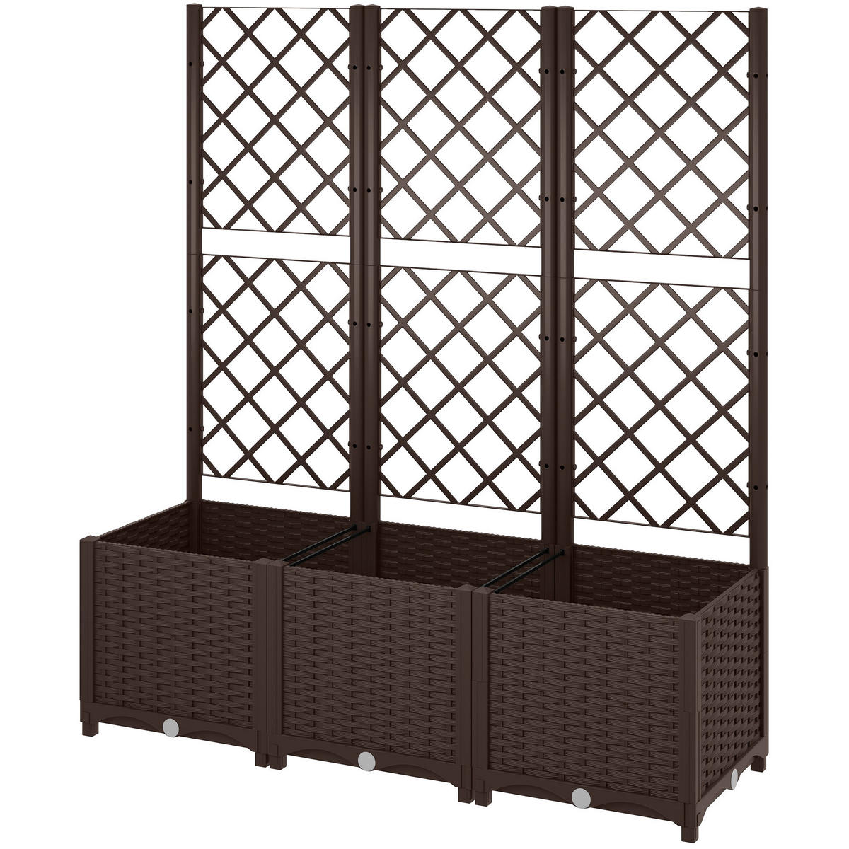 HOCHBEET DE-12208 mit Rankgitter 120/40/135 cm mit 8 Drainagelöchern Braun - Braun, Kunststoff (120/135/40cm) - ComfortXL