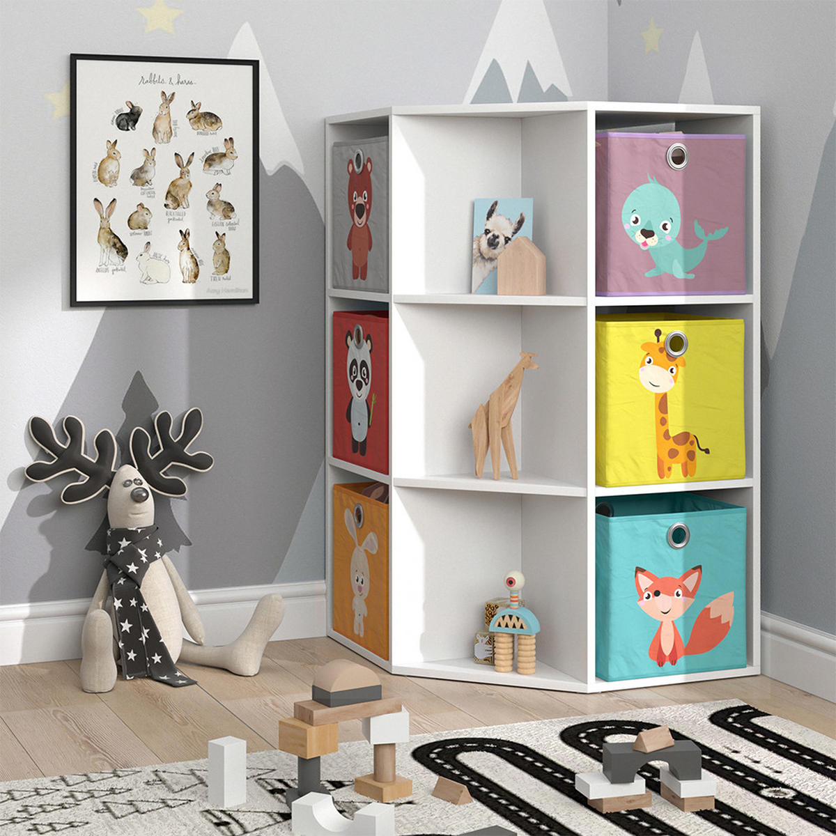 KINDERREGAL Luigi Weiß 64 x 107.8 cm mit 6 Faltboxen opt.1 - Weiß, Holzwerkstoff (64/107.8/64cm) - Vicco