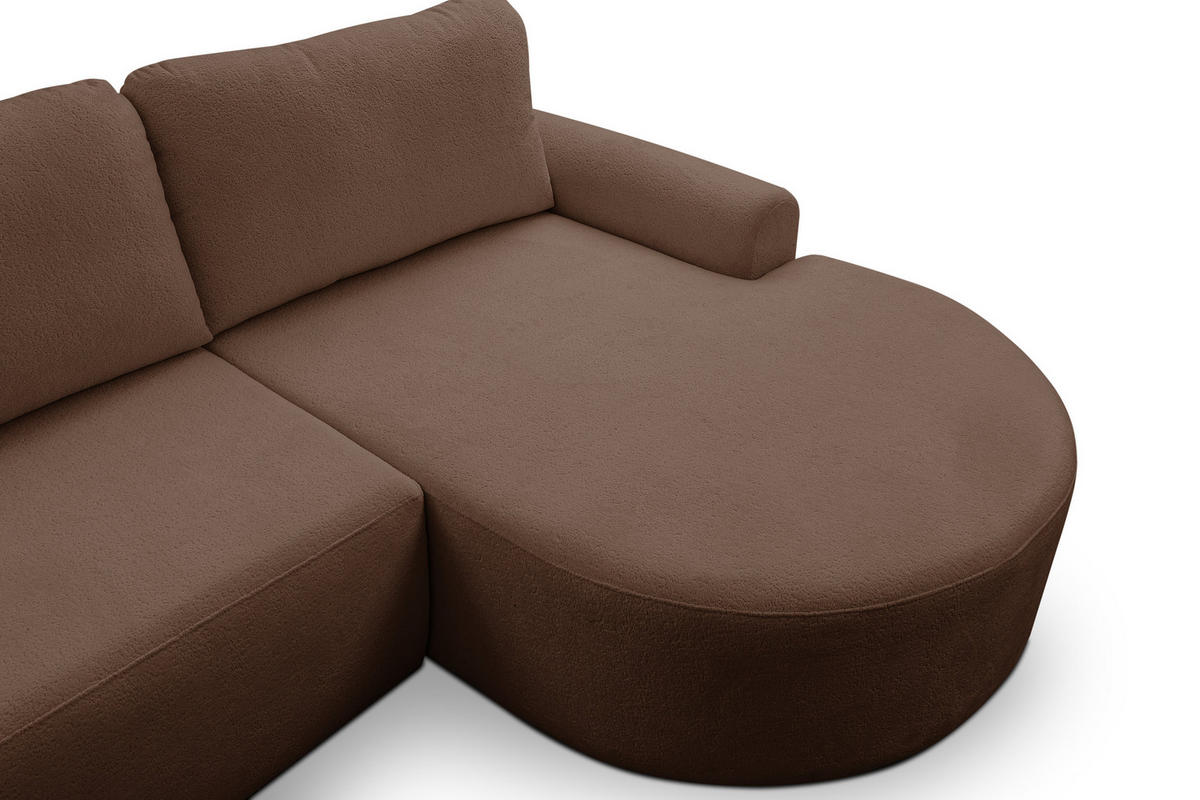 ECKSOFA Dream in L-Form mit Schlaffunktion und Bettkasten, Farbe: Dunkelbraun, Bouclé-Stoff, Ottomane Rechts - Dunkelbraun, Textil (260/136cm) - VENASI MÖBEL