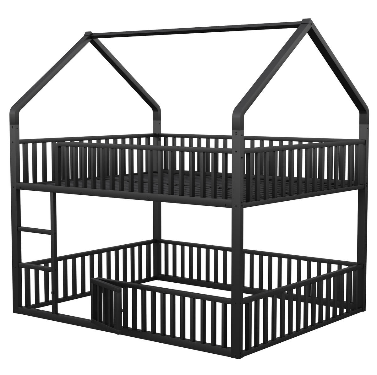 HAUSBETT 140/200 cm aus Metall in Schwarz mit Hausform und Leiter - Schwarz, Metall (140/200cm) - BEAOK