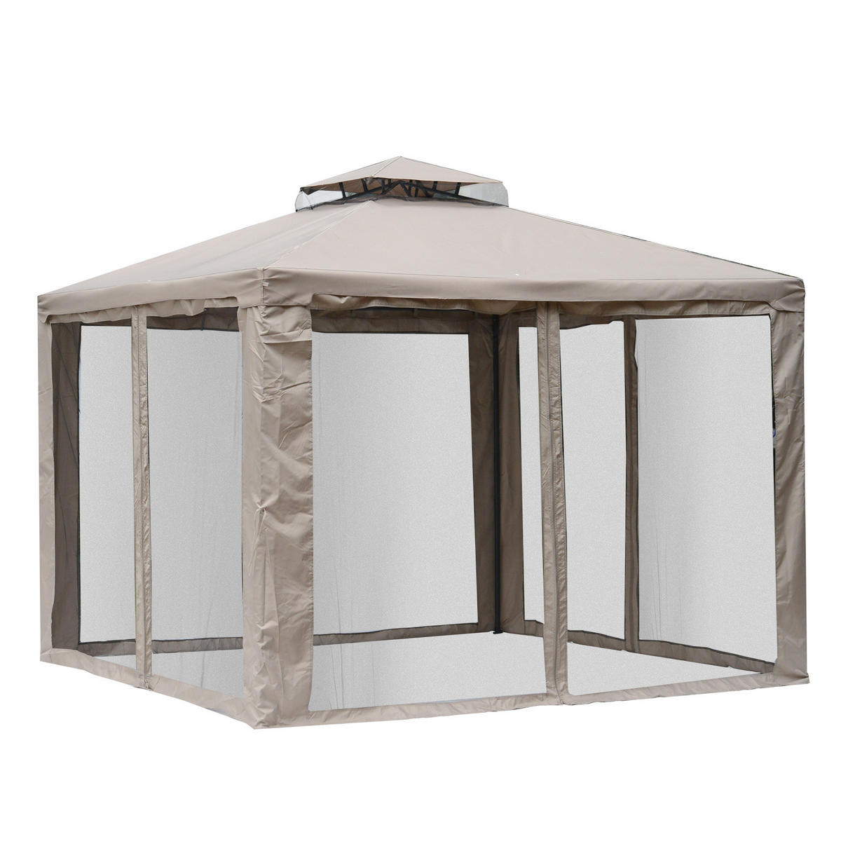 PAVILION DE-12549 3x3 m mit Doppeldach und Mückennetzen Grau - Grau, Metall (294/265/294cm) - ComfortXL
