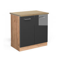 SPÜLENUNTERSCHRANK R-Line Anthrazit Hochglanz 80 cm, AP Eiche - Anthrazit/Eiche Wotan, Holzwerkstoff (80/81.6/60cm) - Vicco