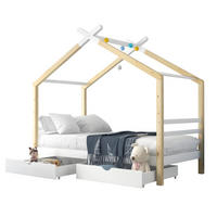 POSTELJA v obliki hiše 90/200 cm bela s predali iz masivnega bora in MDF - bela, les (90/200cm) - OKWISH