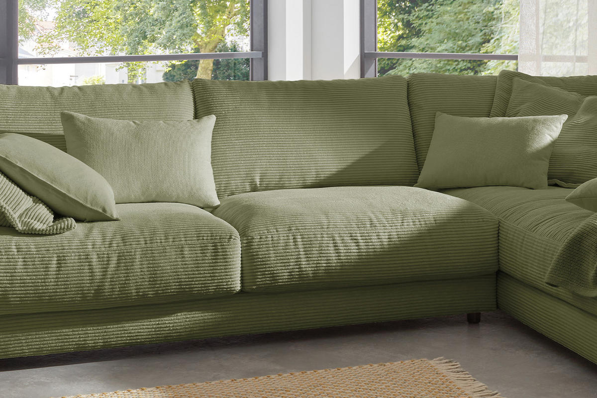 ECKSOFA MADELINE Grün Cord - Schwarz/Grün, Kunststoff/Textil (325/224cm) - KAWOLA