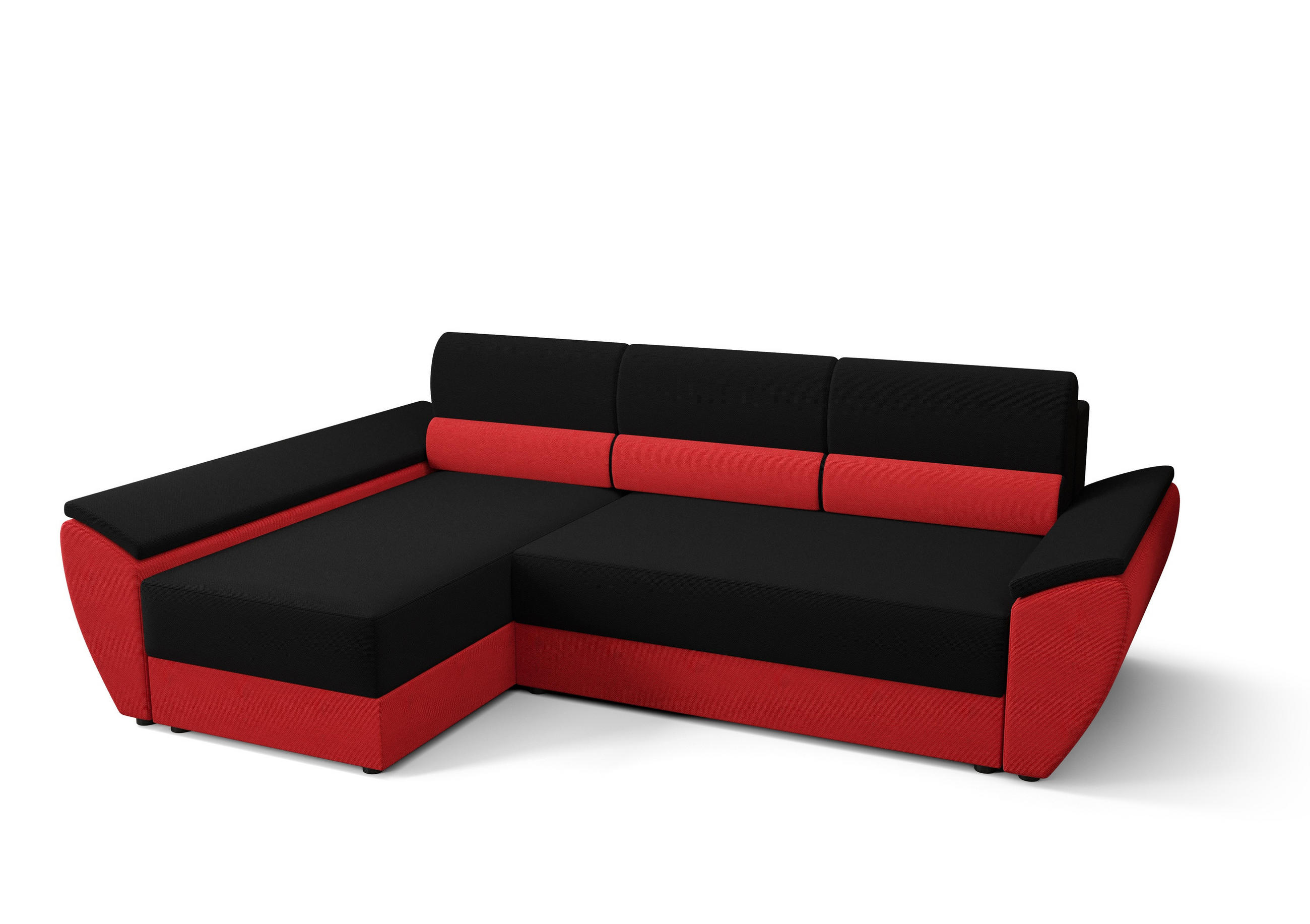 ECKSOFA L REBI L3 Rainbow 15/22 Links mit Schlaffunktion, Schwarz/Rot - Rot/Schwarz, Textil (251/140cm)